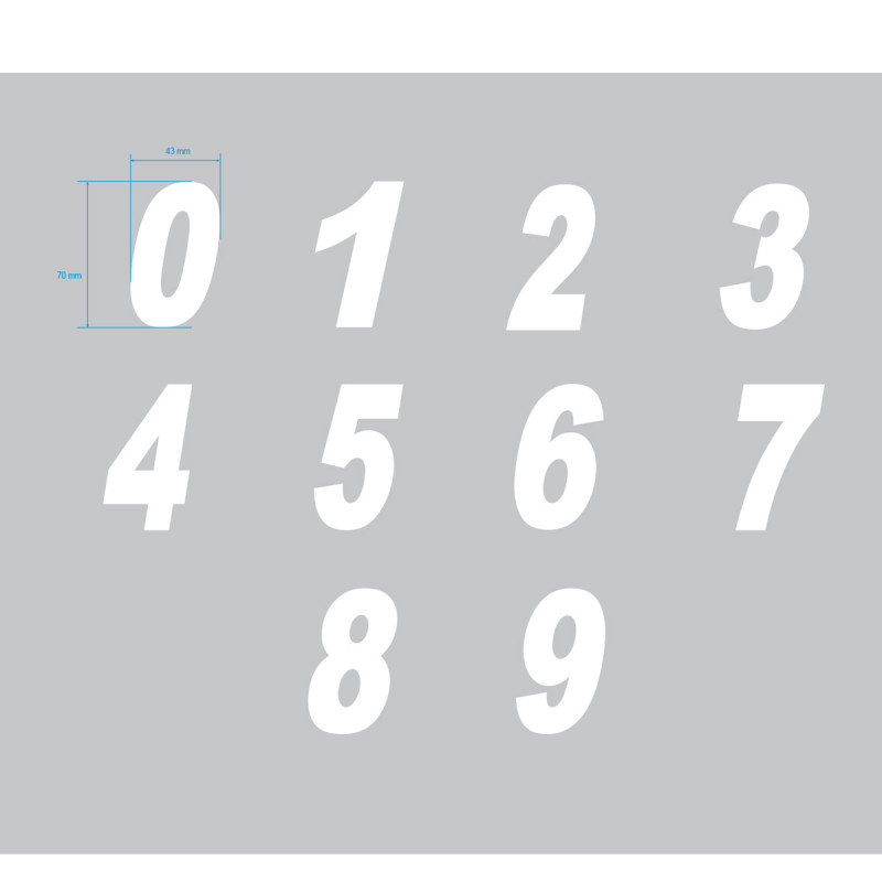 Numéros découpés YTWO - 70mm (vendu par 10 pièces)